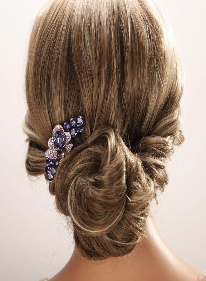 Aimimier Decorative Crystal Floral Hair Side Combs Sparkly Rhinestone Hair Pins Bridal Wedding Hair Accessories for Women and Girls(Purple) - Image 2